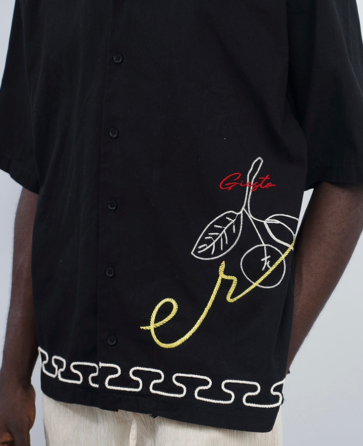 GIESTO oversized embroidered revere shirt in black