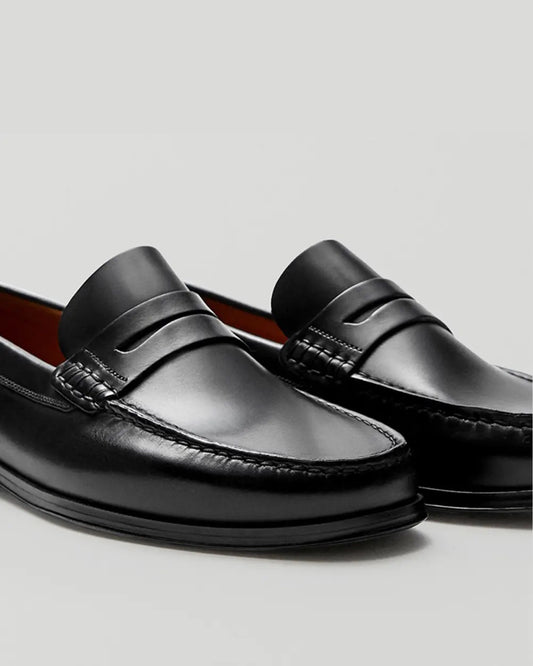 Garm Island Vintage Calf Leather Penny Loafers in black