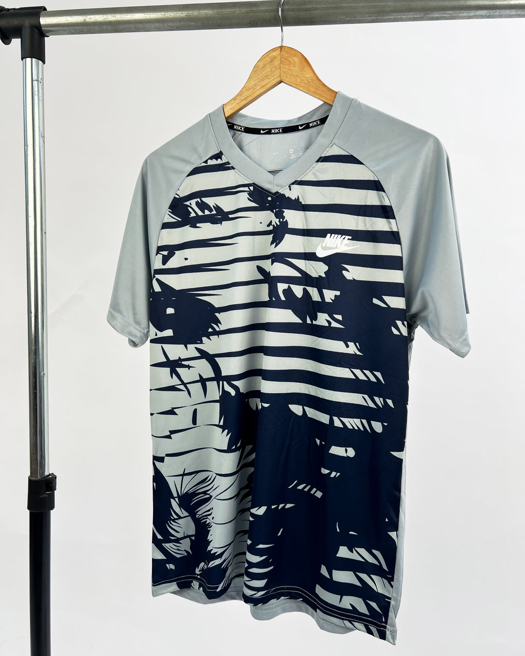 Nike camo striped sports t-shirt in grey
