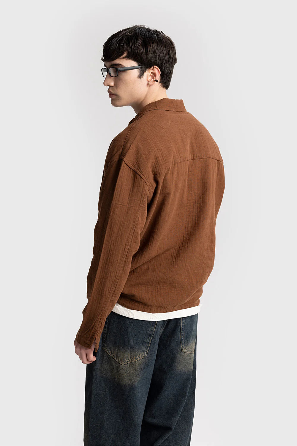 GIESTO linen long sleeve spring polo shirt in brown