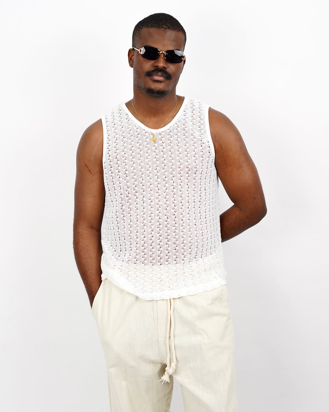 The Pool Crotchet Sleeveless T-shirt Tank in White