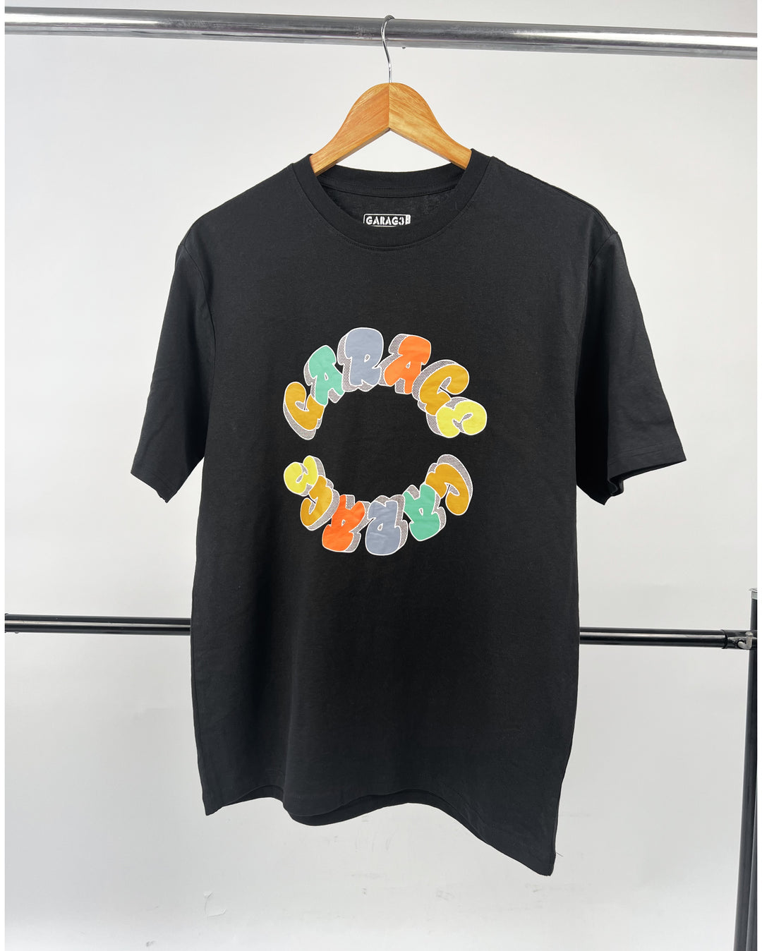 Garage Text Print T-shirt in black