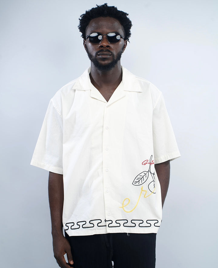 GIESTO oversized embroidered revere shirt in white