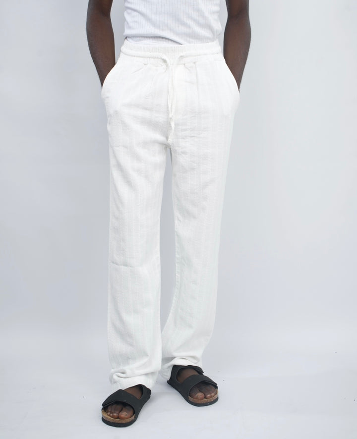 Giesto cable knit tall Linen pants in white