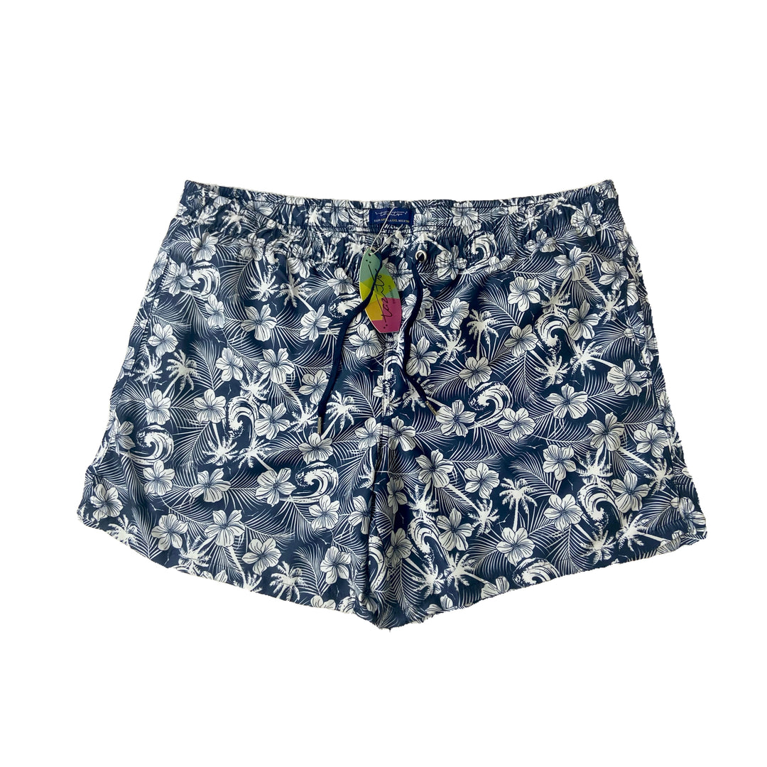 Tazito Flower Print Swim Shorts in Blue and White