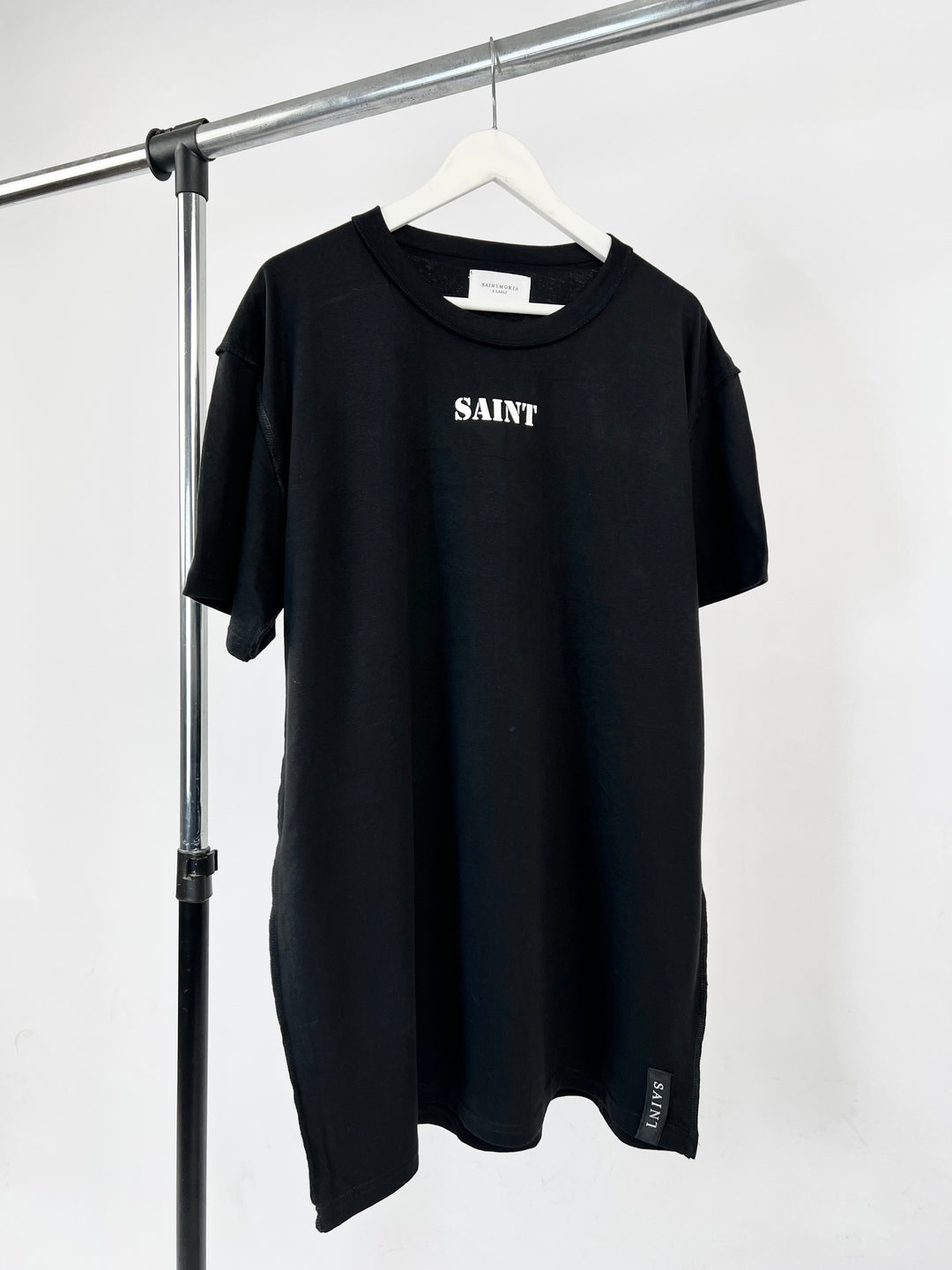 Saint Morta Reversed Stitch Saint print T-shirt in black
