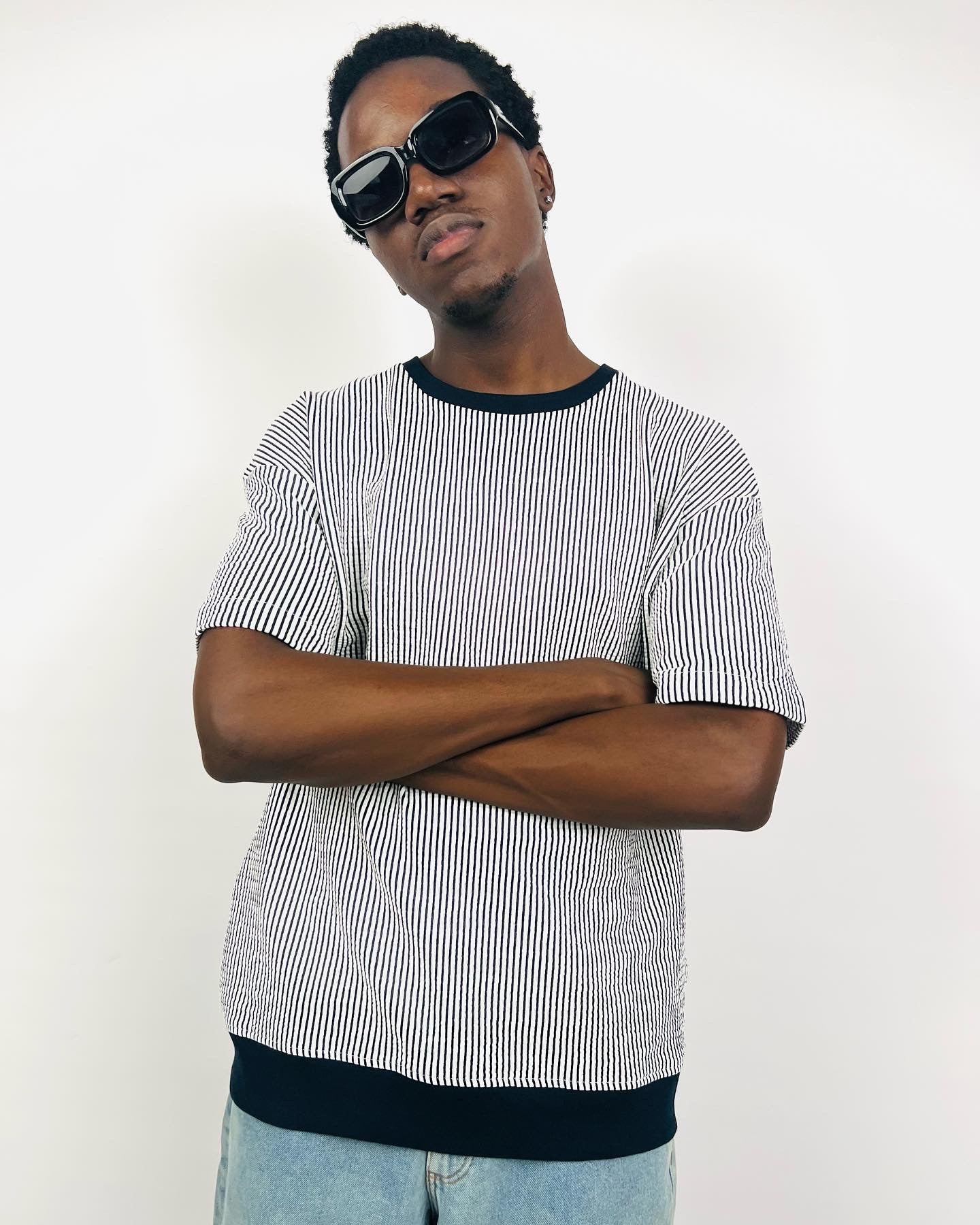 Striped Waffle Knit Tee (Plus)