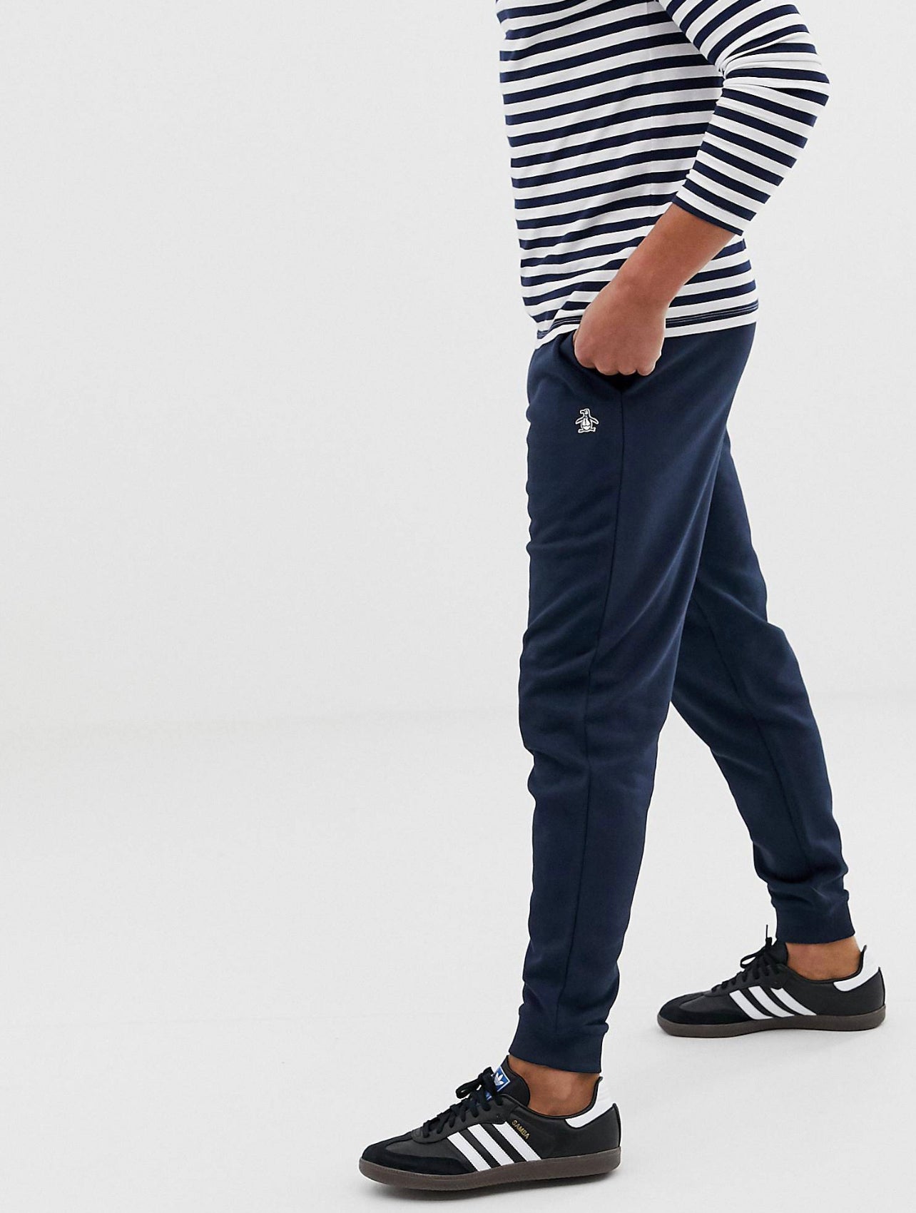 Original Penguin icon logo cuffed joggers slim fit in navy