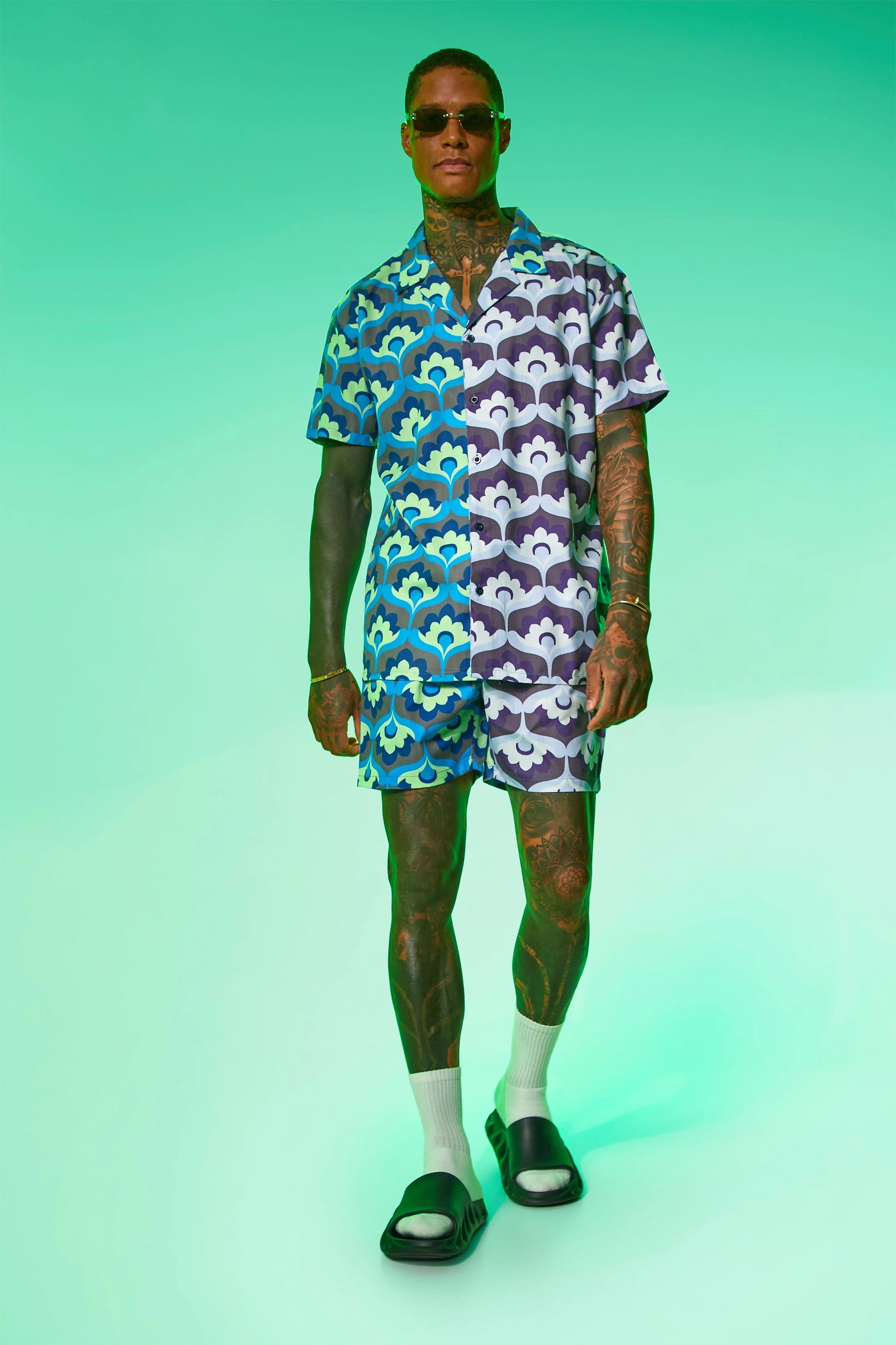 Boohooman Oversized Slub Splice Geo Shirt Garmisland