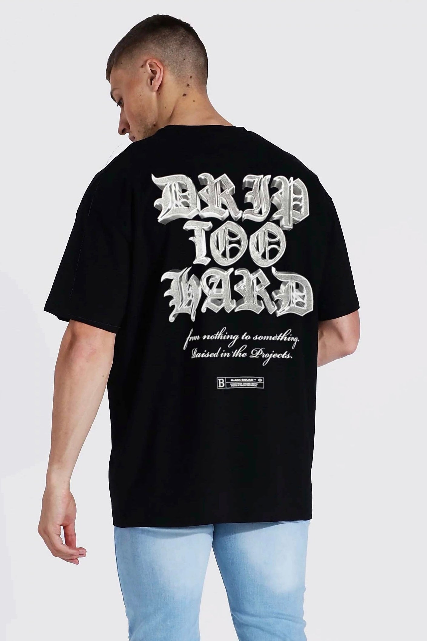 bomba General regular Black Squad Drip too hard Backprint T-shirt in black – Garmisland