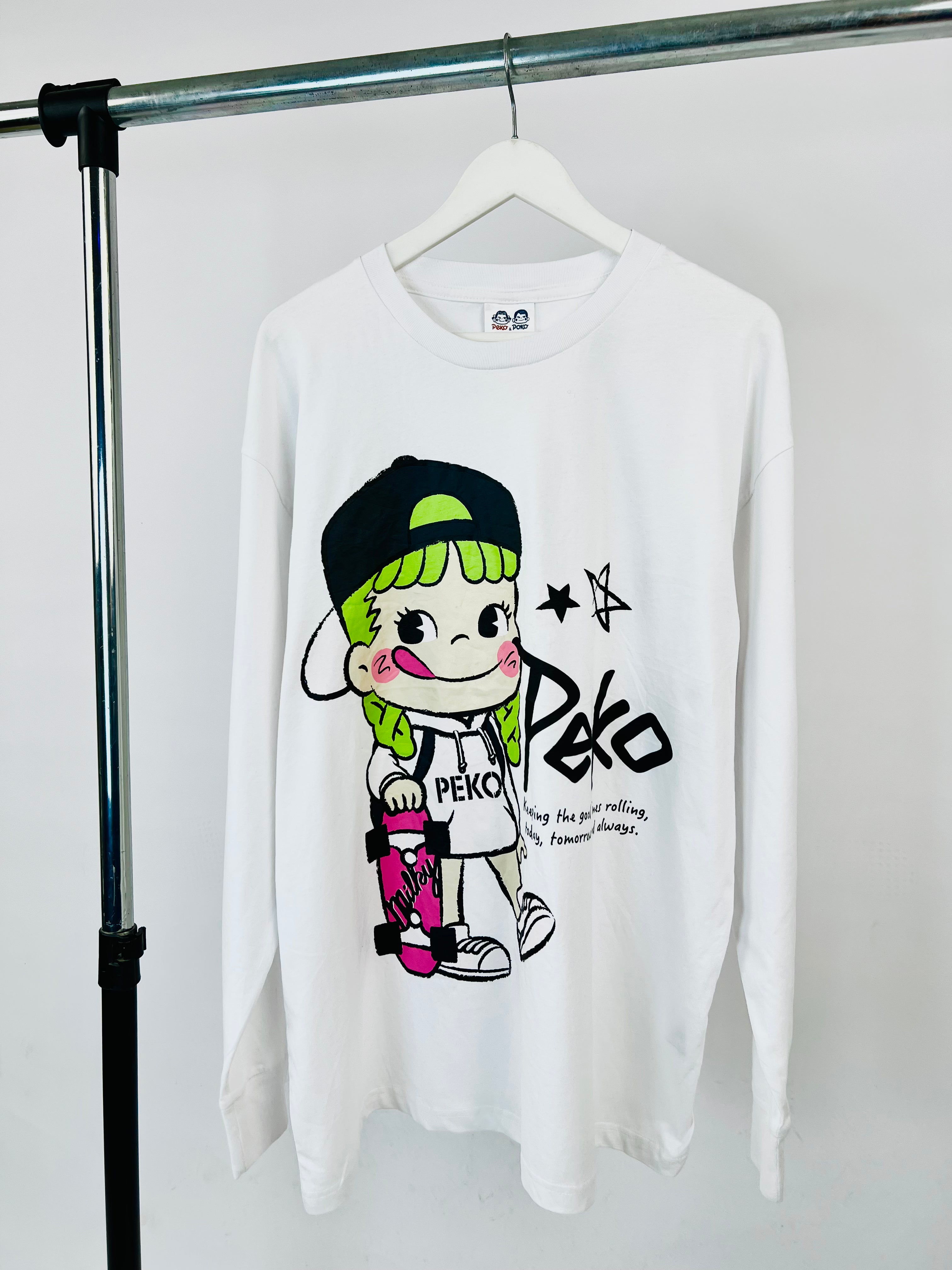 Peko & Poko graphic print longsleeve T-shirt in white