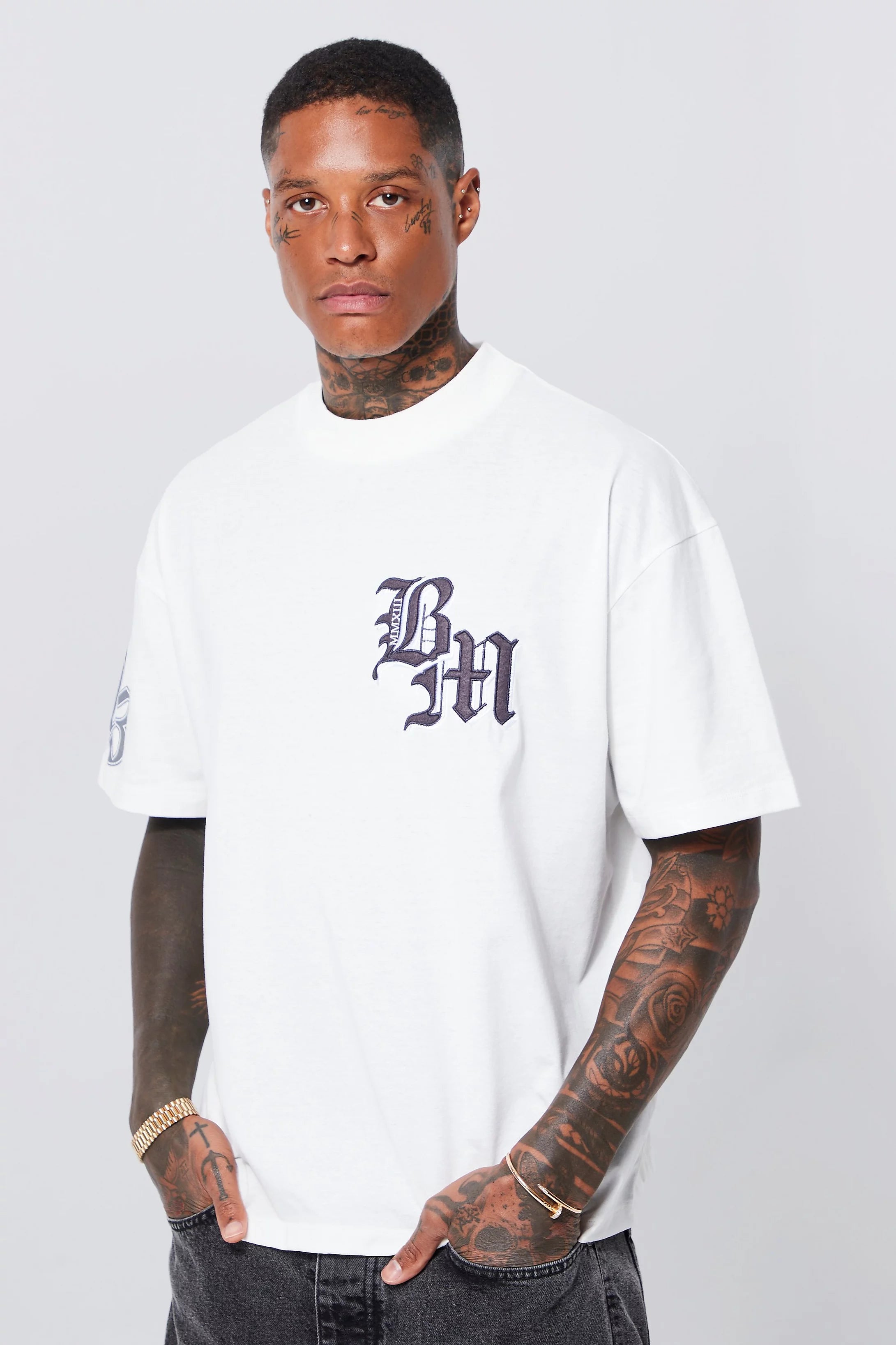 Boohooman Oversized Raised Limited Text T Shirt In White Garmisland 4983