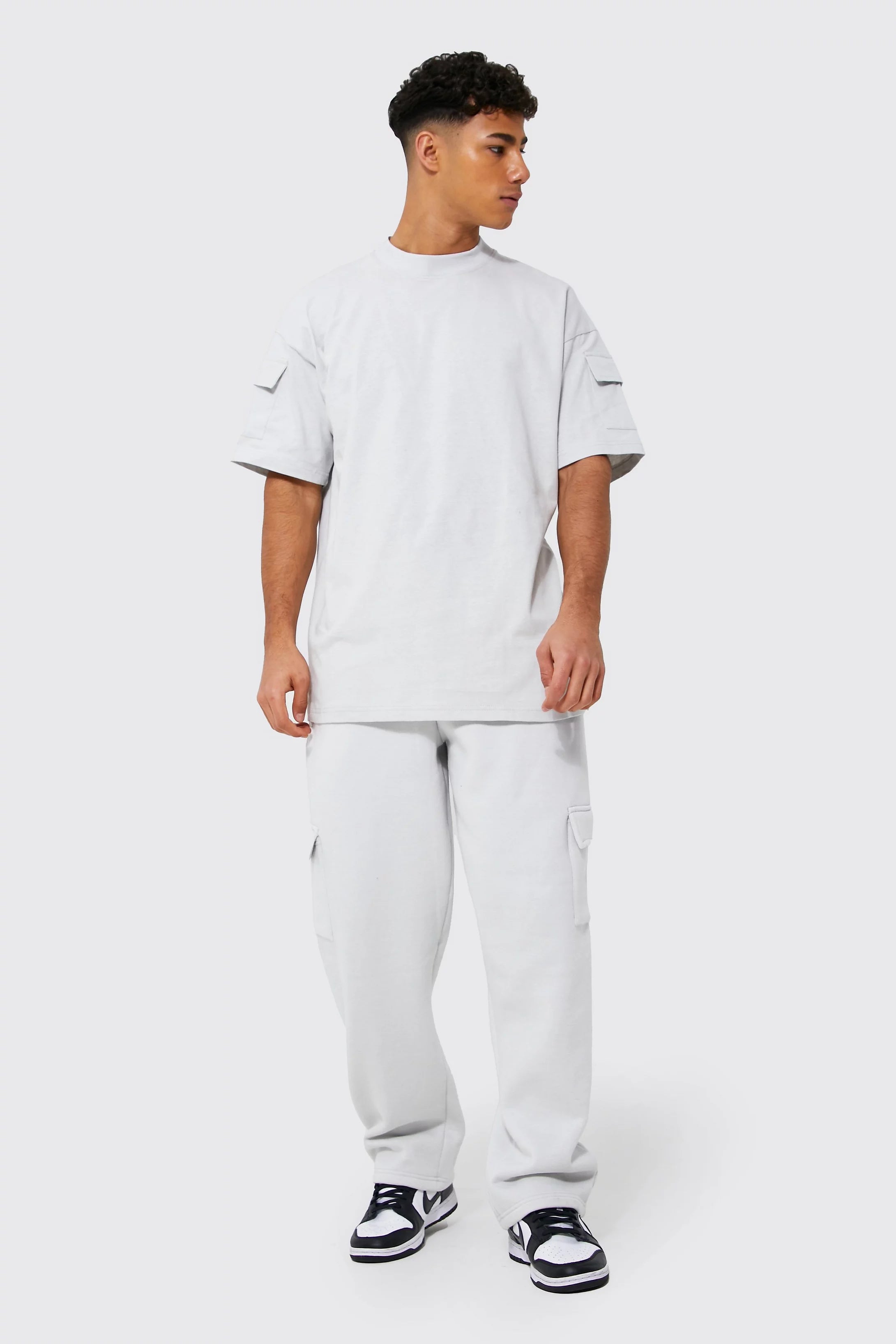 Boohooman Oversized Cargo T-shirt Tracksuit In Light Grey – Garmisland