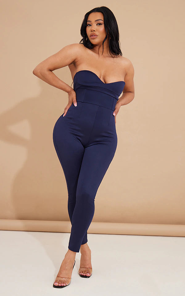 Shape Navy Scuba Bandeau Seam Detail Jumpsuit Garmisland