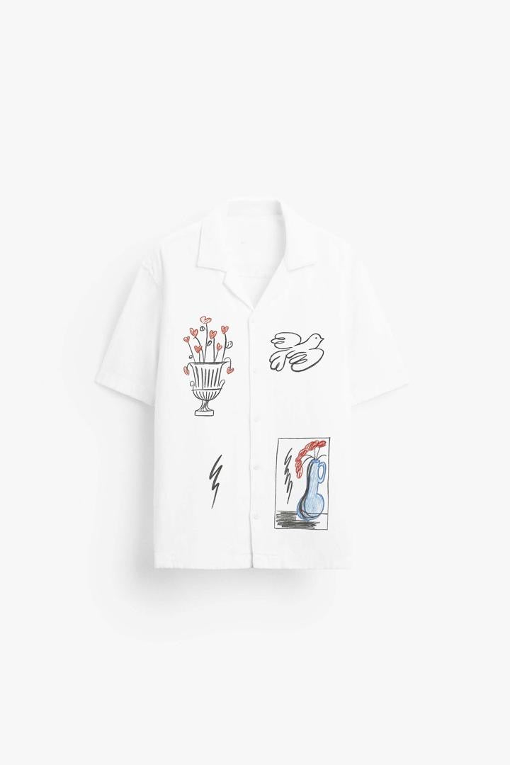 Garm Island Abstract Print Shirt in White