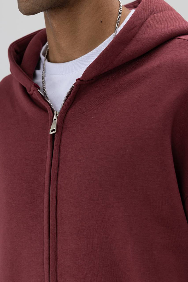 Essence of Life Heavyweight Zip through Hoodie in Burgundy
