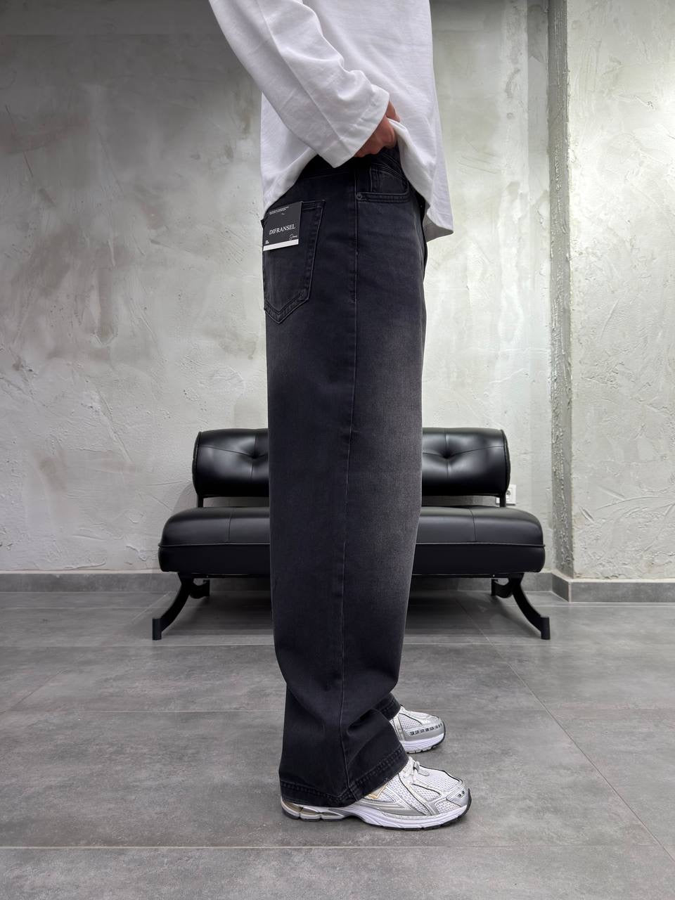 Difransel baggy jeans in washed charcoal