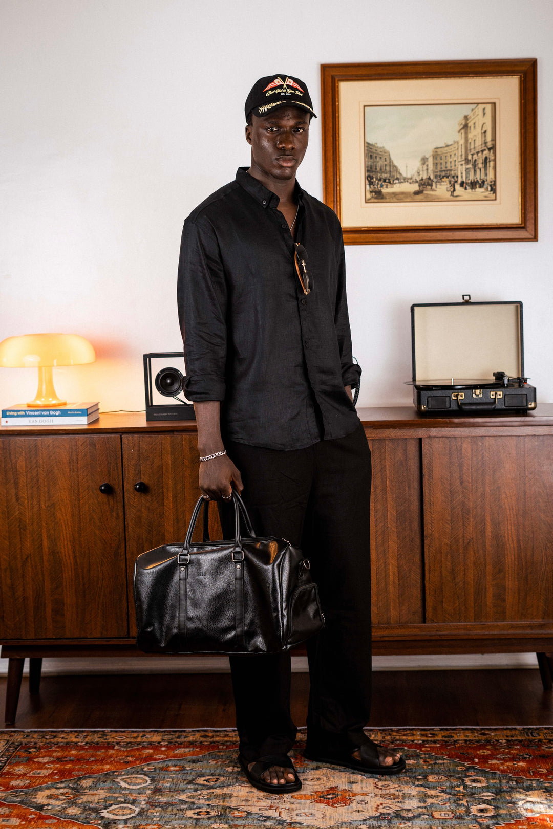 Vamos 100% Linen Oxford Shirt in black