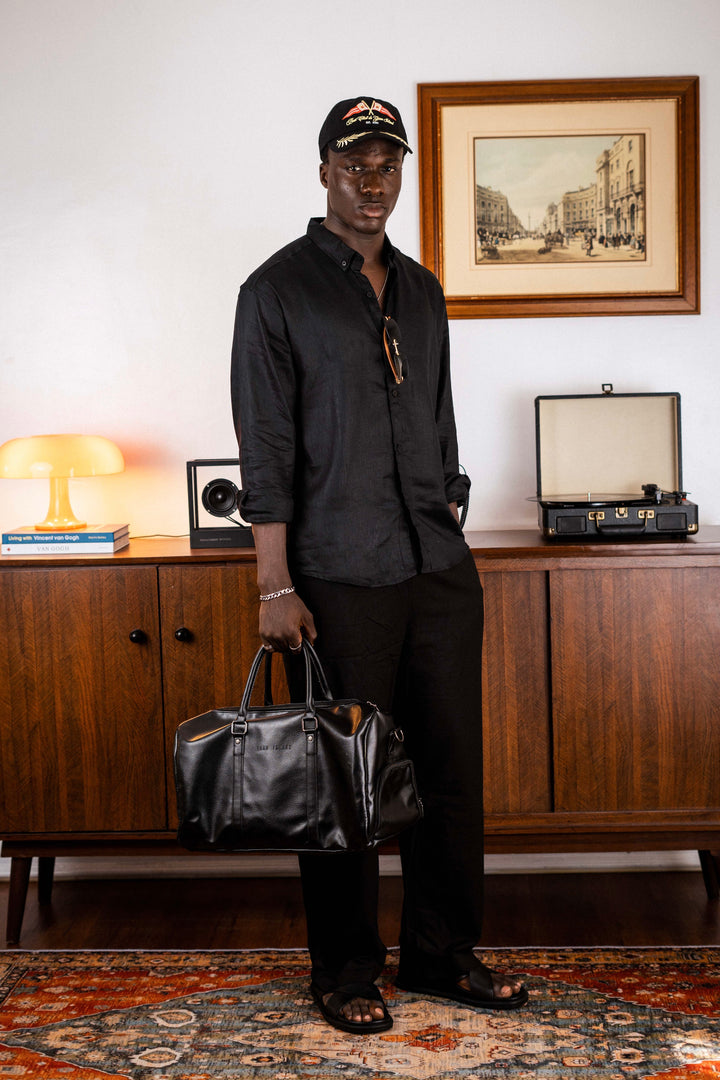 Vamos 100% Linen Oxford Shirt in black