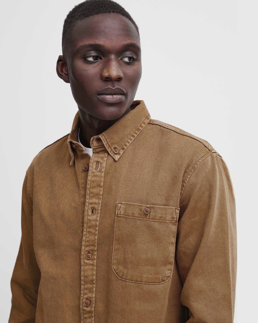 Blend washed denim shirt in buckthorn brown