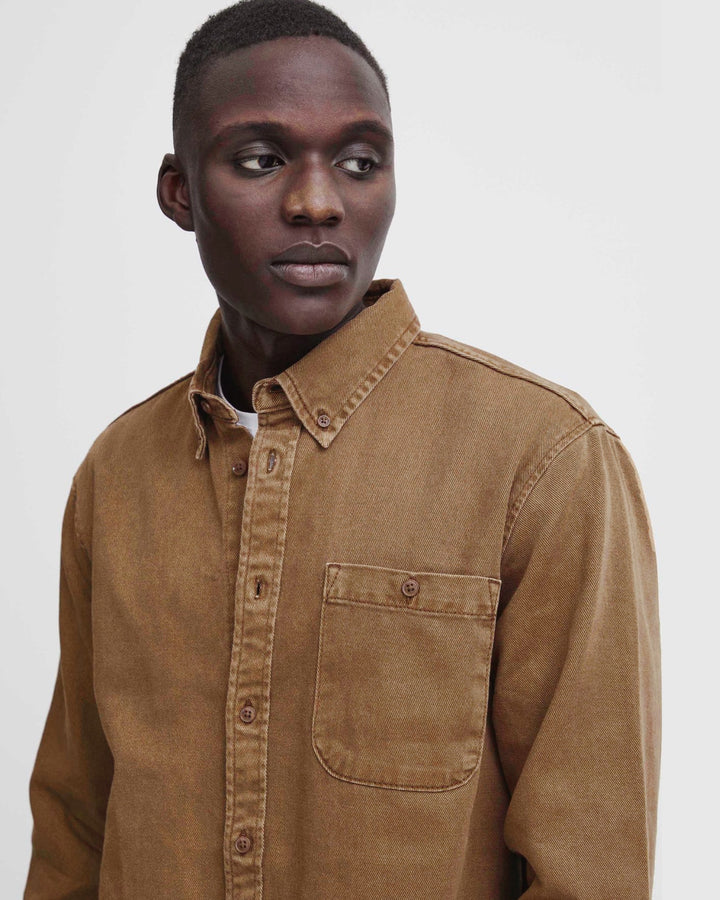 Blend washed denim shirt in buckthorn brown