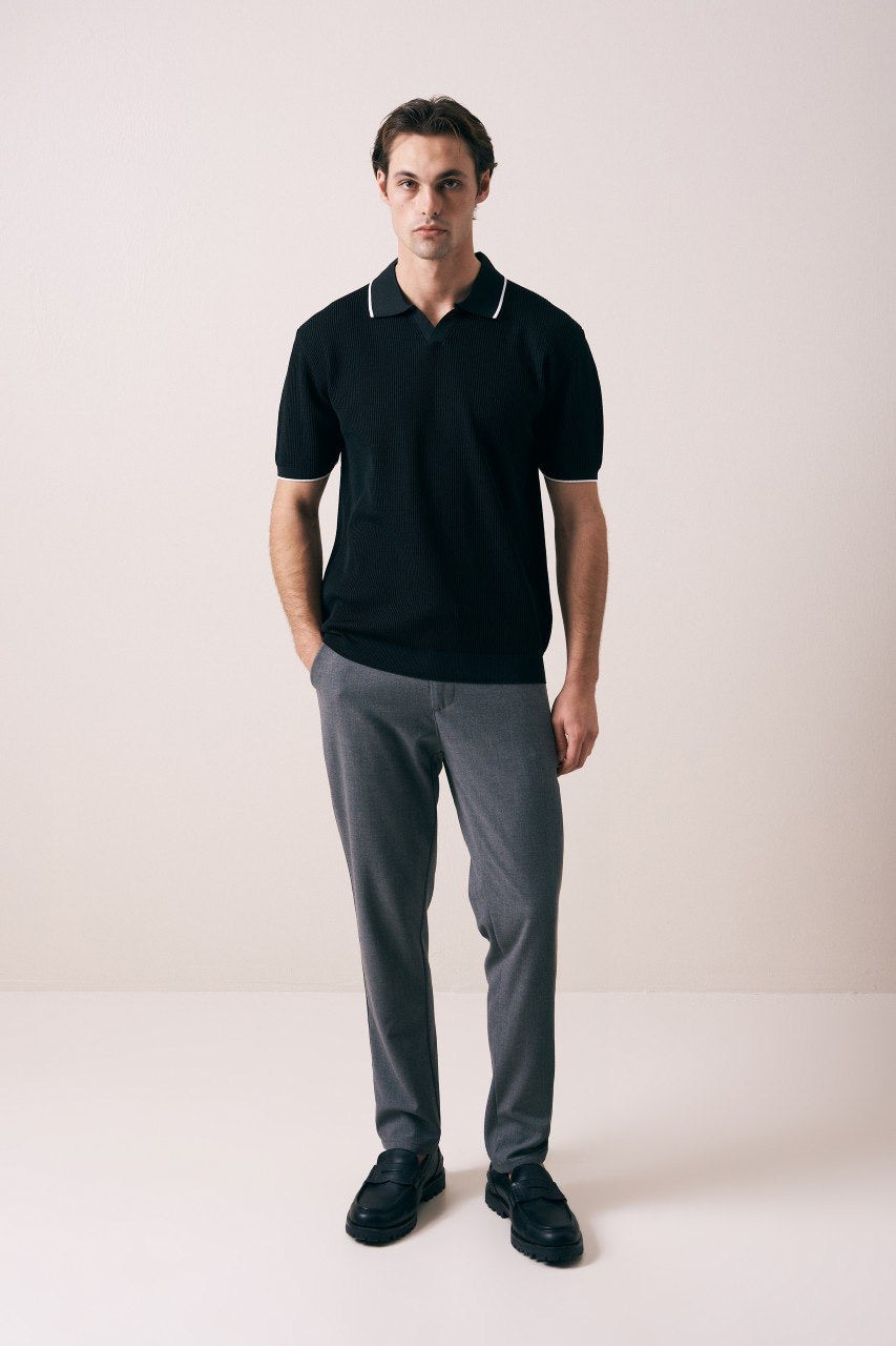 Massimo Collar detail polo shirt in black