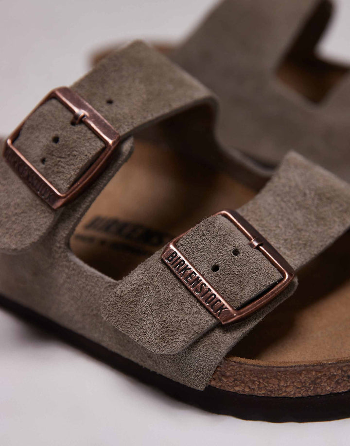 Birkenstock Arizona Nubuck Slide Sandals in Grey-Green