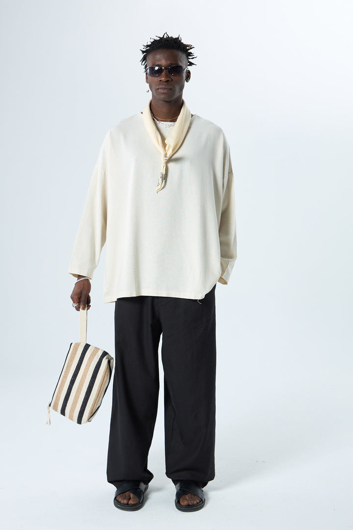 Vamos Oversized Linen Poor Arm T-shirt in off white