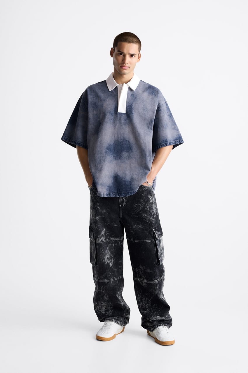 ZARA TIE DYE DENIM POLO SHIRT