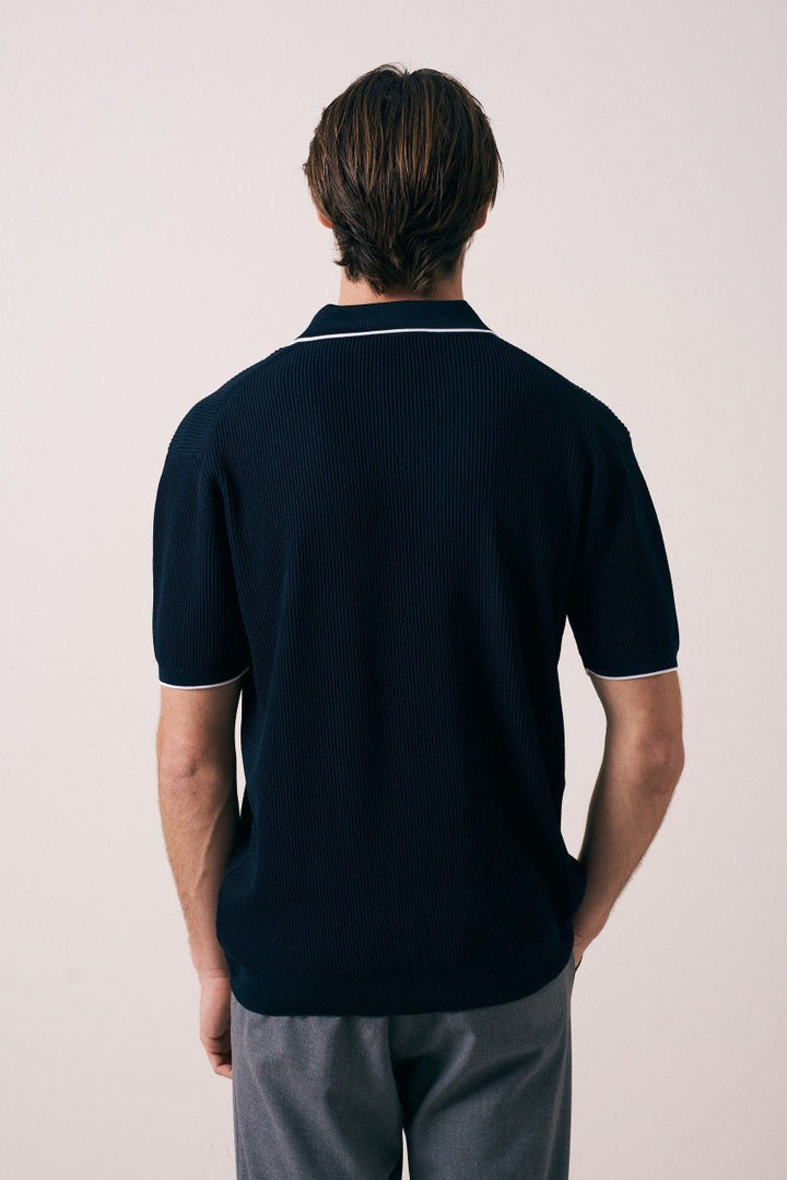 Massimo Collar detail polo shirt in blue