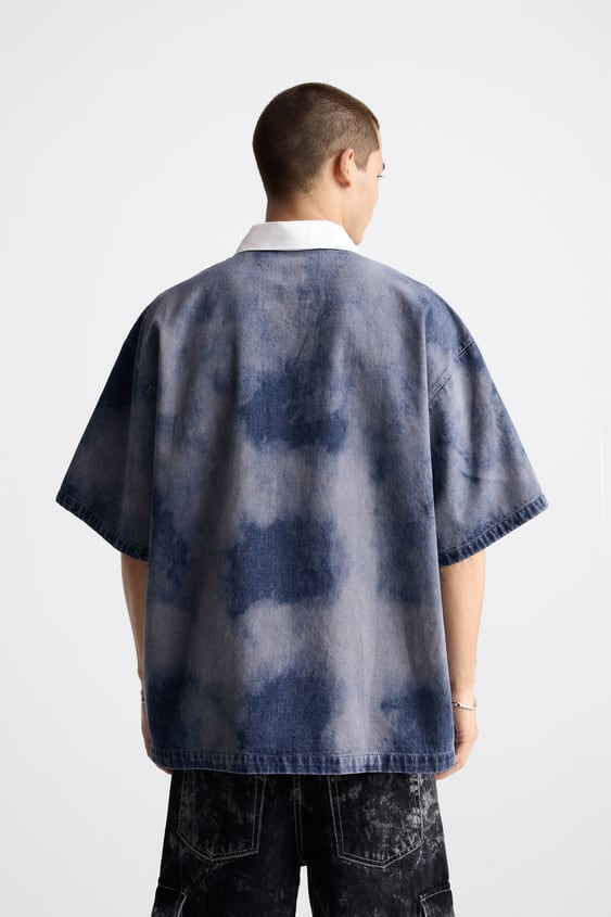 ZARA TIE DYE DENIM POLO SHIRT