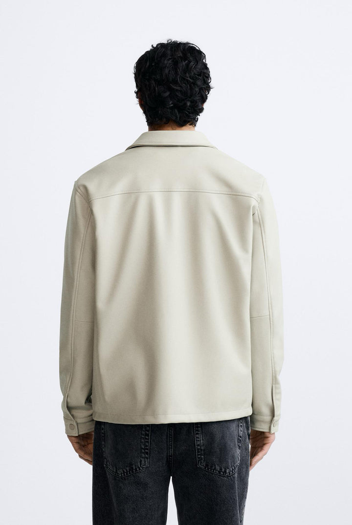 ZARA LEATHER EFFECT JACKET OYSTER WHITE