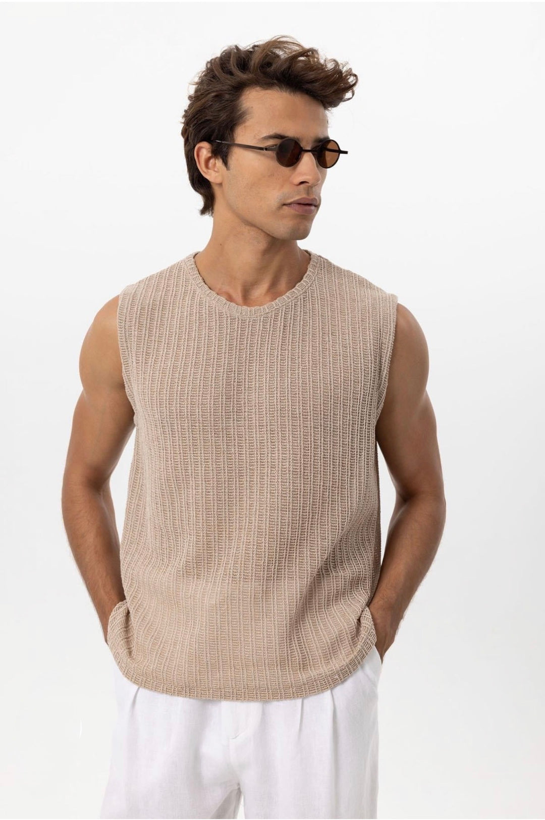 Antioch Textured Men's Tank Top in beige