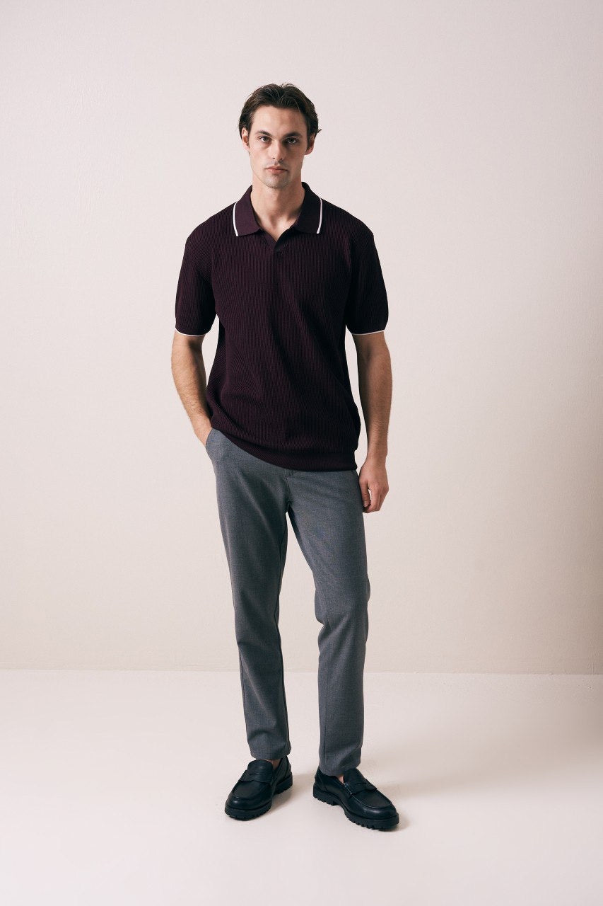 Massimo Collar detail polo shirt in burgundy