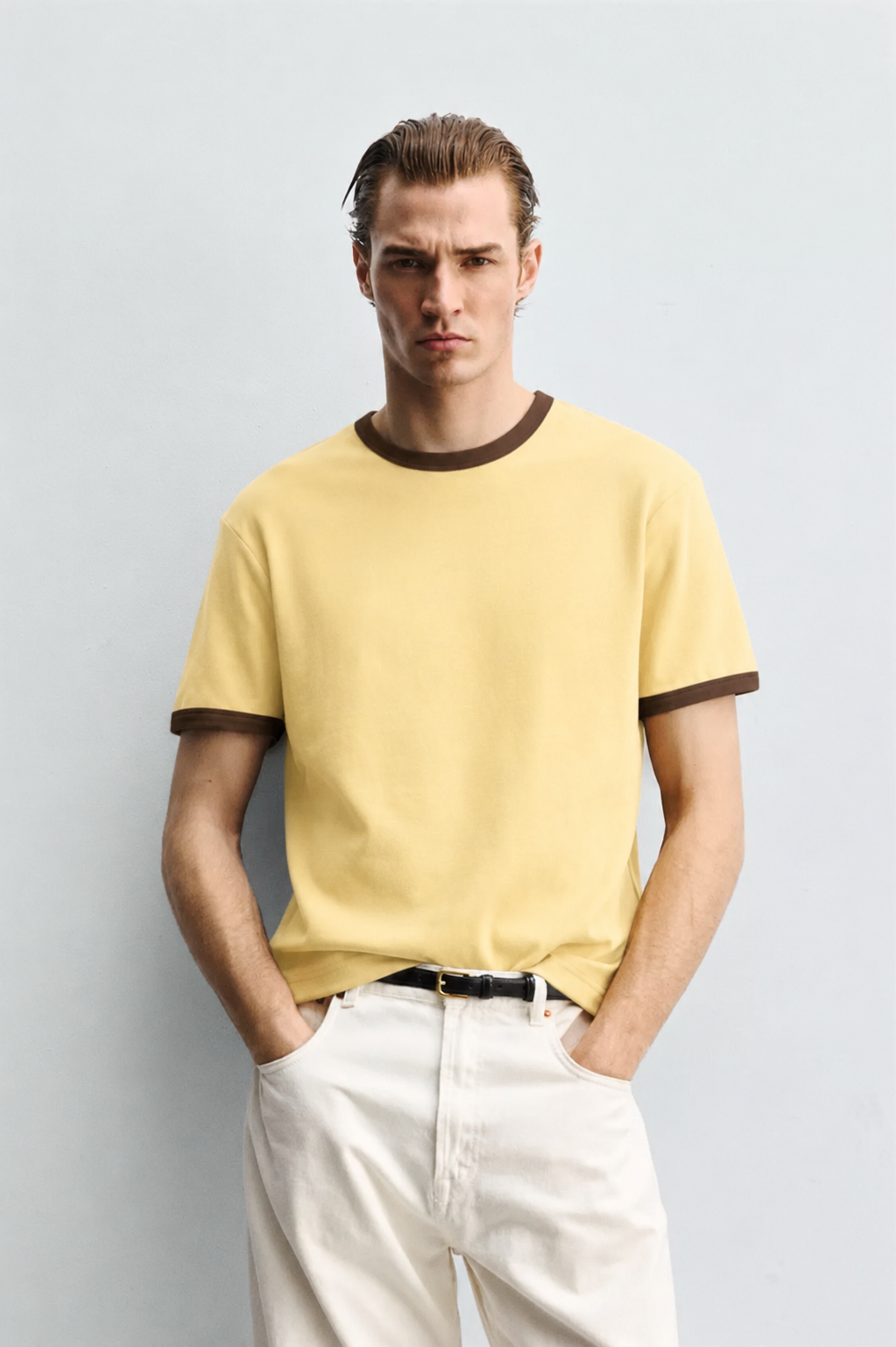 Vamos Contrast Collar Oversized T-shirt in Butter