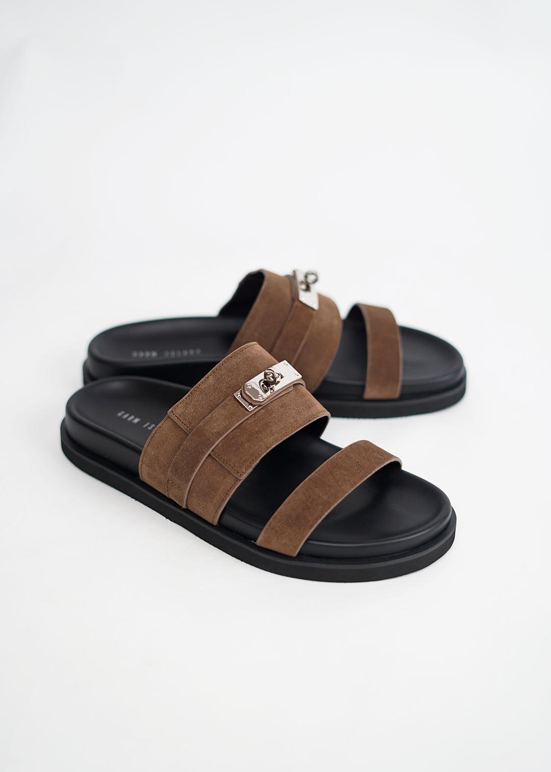 Garm Island Suede Strap Slide Sandals in Brown