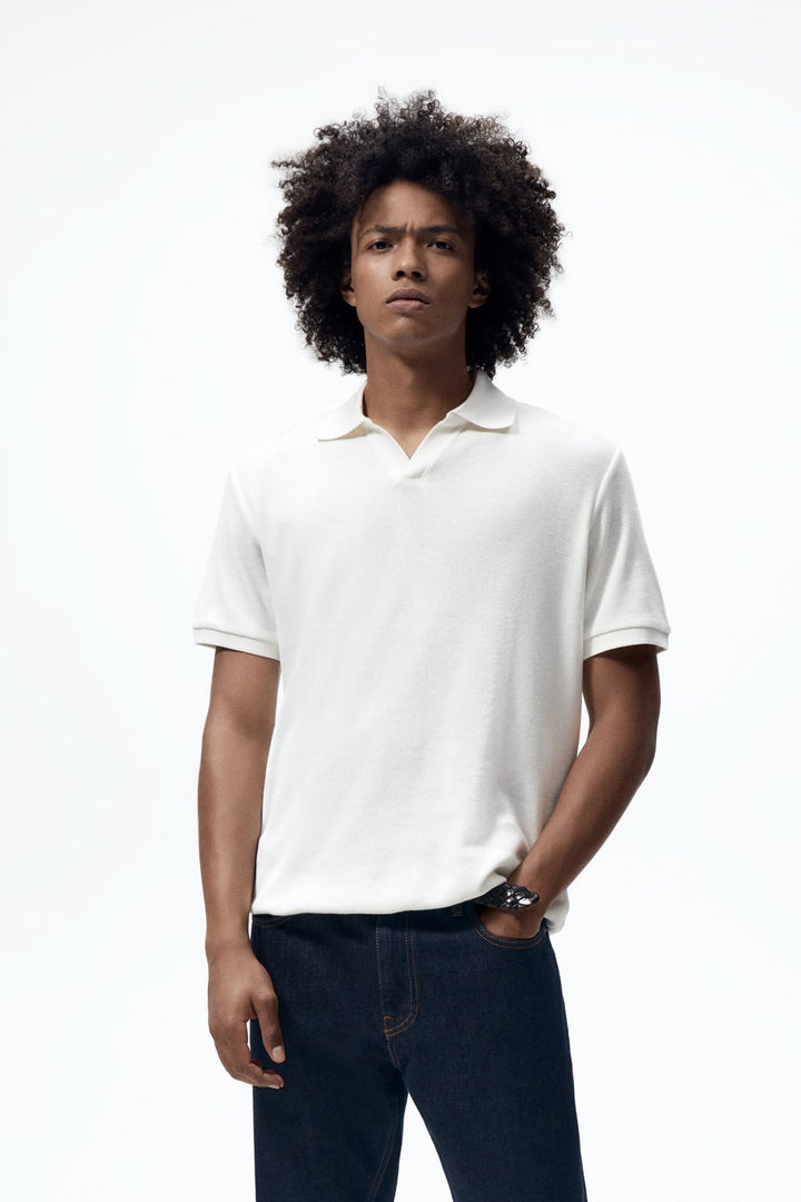 Garm Island Textured Knit Polo Shirt in White