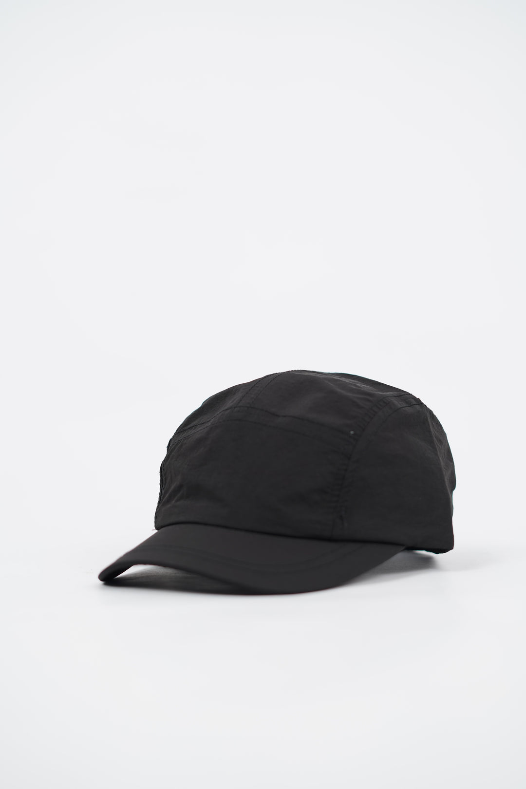 Bold text short brim adjustable cap in black