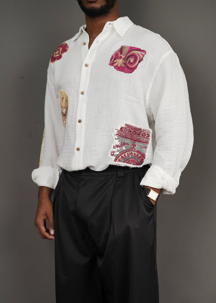 2512 Floral Patched Longsleeve Shirt in White