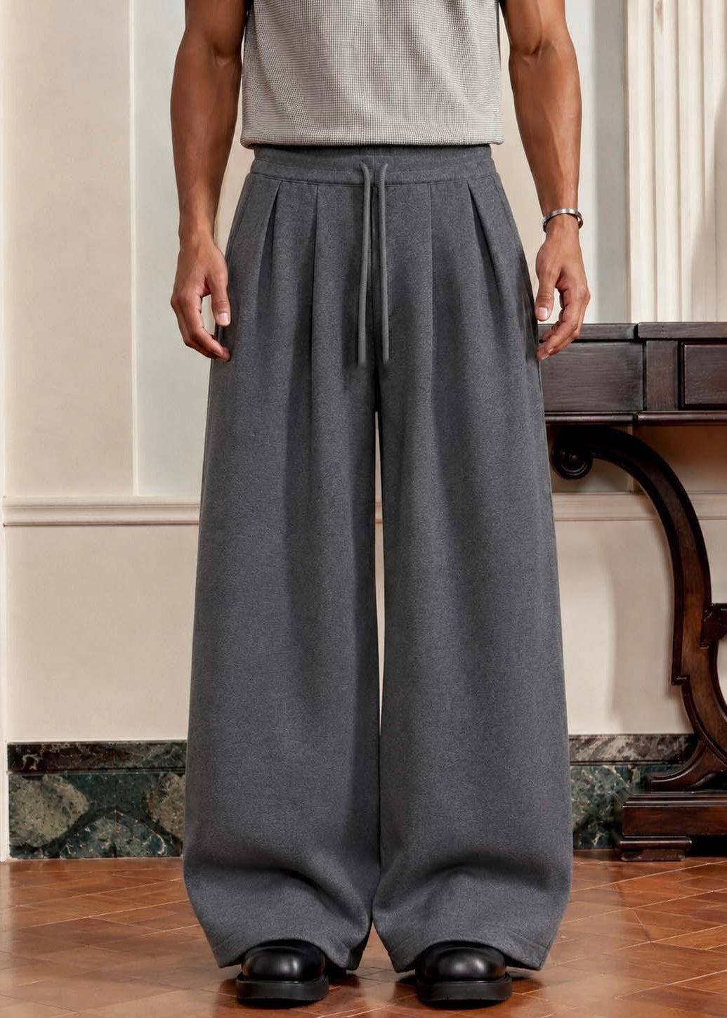 Nuclear Fission Double pleated Sweatpants in Grey