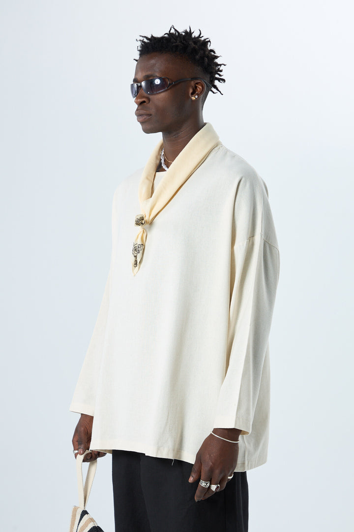 Vamos Oversized Linen Poor Arm T-shirt in off white