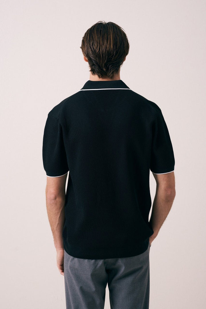 Massimo Collar detail polo shirt in black