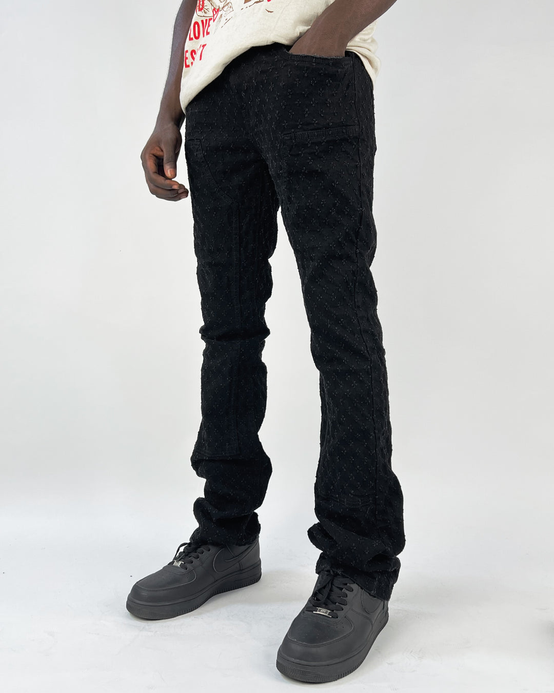 FWRD pattern flare jeans in black