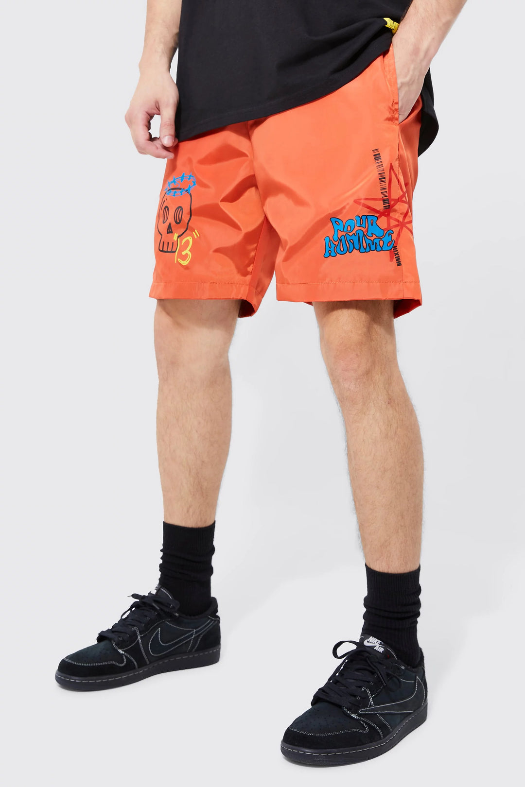 BOOHOOMAN TALL ELASTIC WAIST GRAFFITI TOGGLE SHORT
