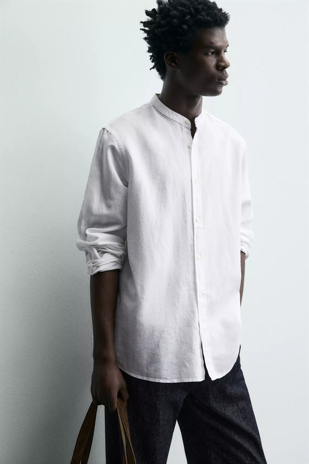 Garm Island Linen Tab Collar Button Down Shirt in White