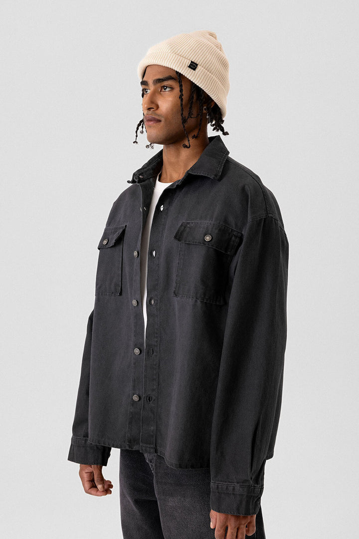 VAMOS POCKET DETAILED OVERSIZE DENIM JACKET BLACK