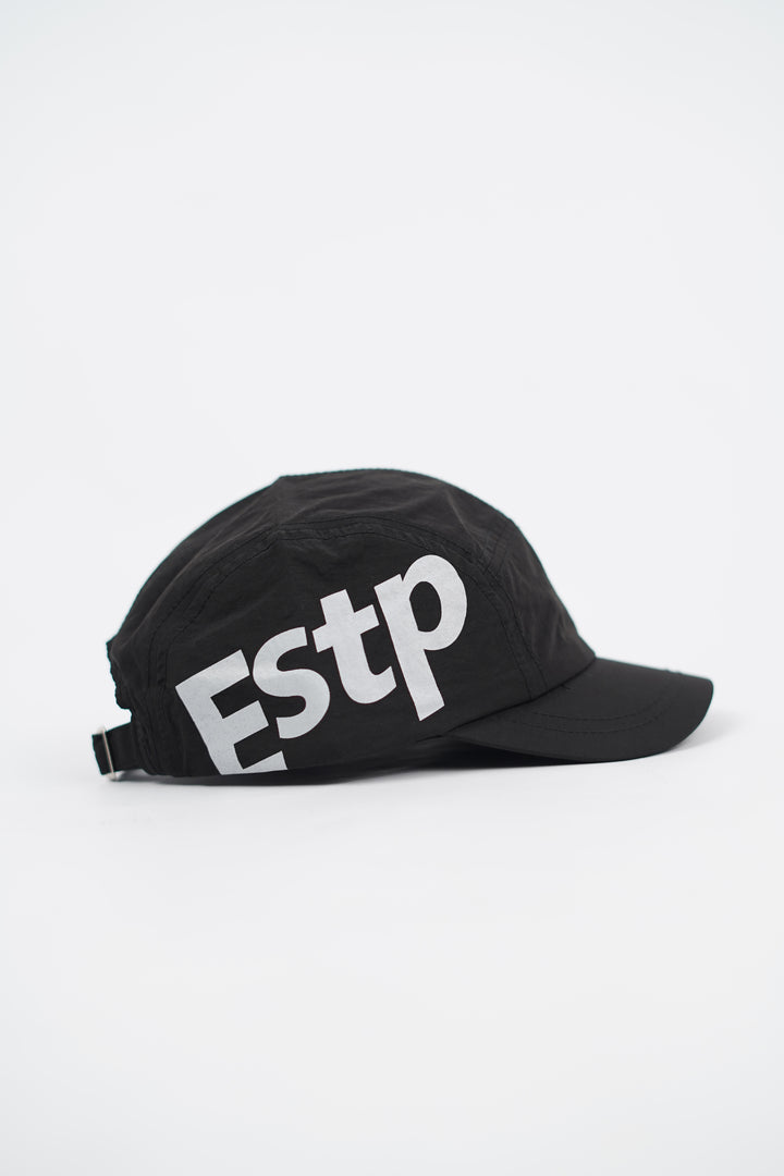 Bold text short brim adjustable cap in black