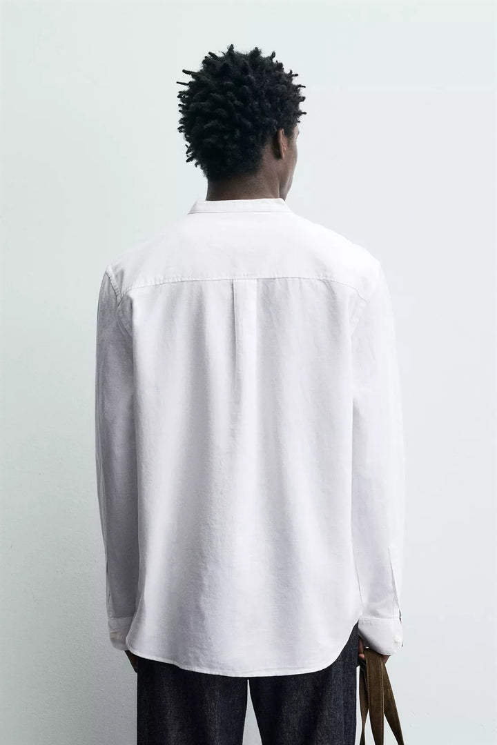Garm Island Linen Tab Collar Button Down Shirt in White