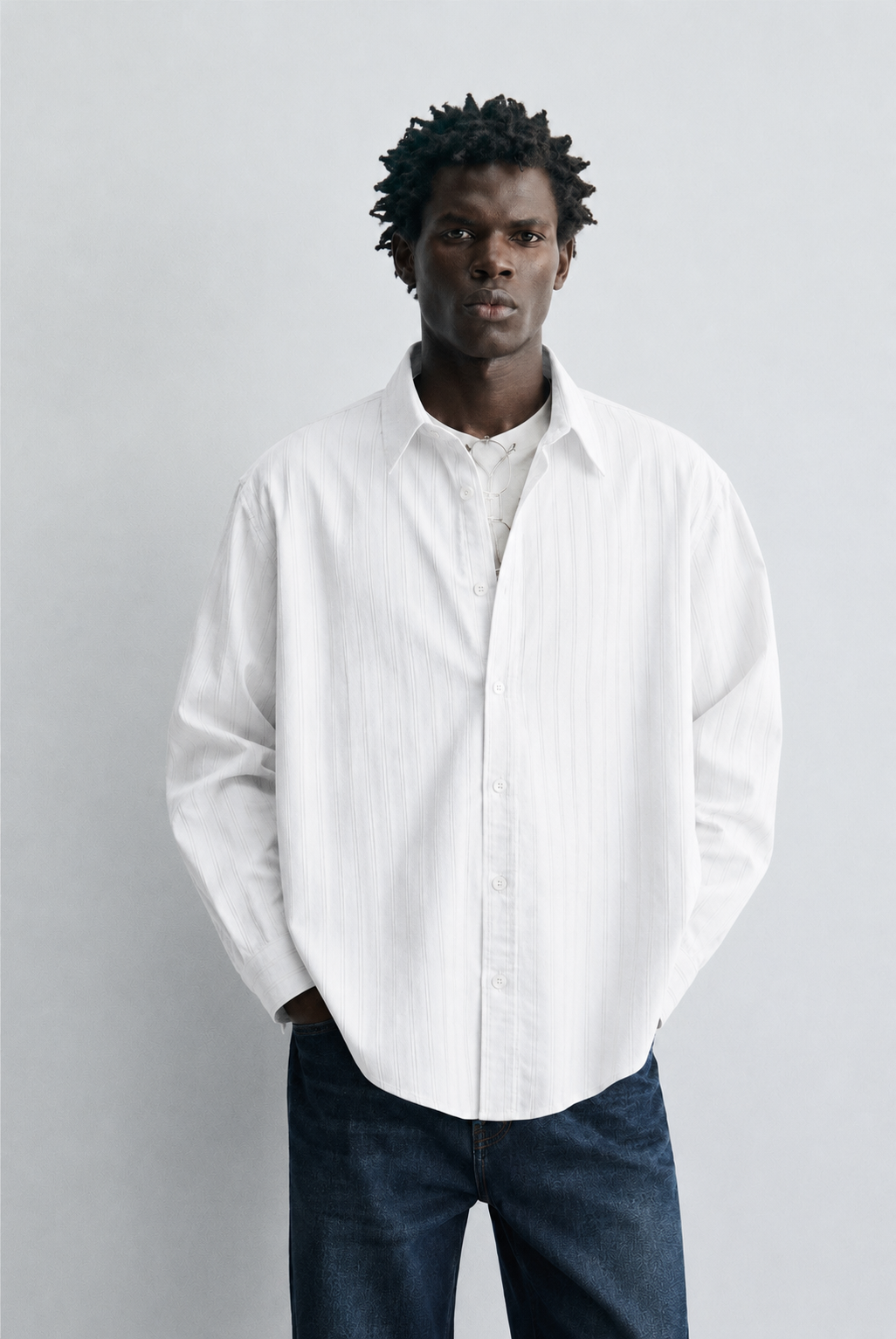Vamos Double Pinstripe Shirt in White
