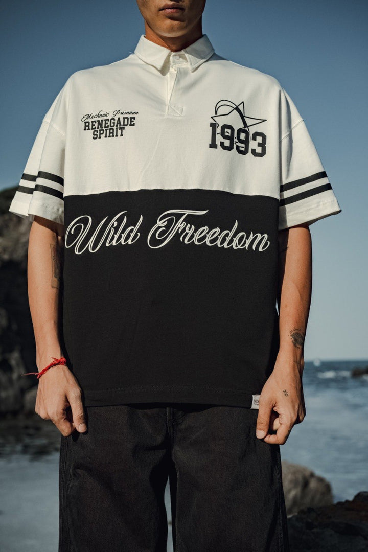 Mechanic Wild Freedom Rugby Polo Shirt in white